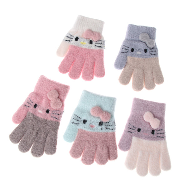 1Pair Winter Knitted Children's GlovesWarm Soft Rabbit Wool Cartoons Kids Gloves Child Full Finger Boys Girls Mitten For 3-10 Y