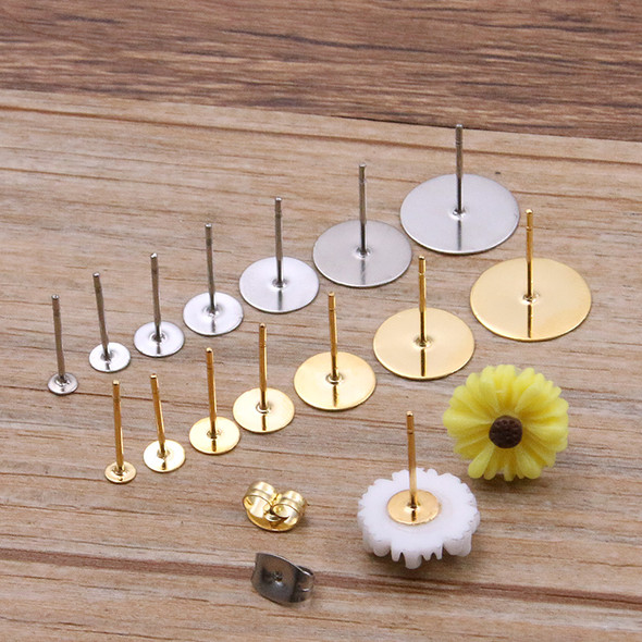 50-100pcs 2 Color Stainless Steel Earring Studs Blank Post Base Pins With Earring Plug Findings Ear Back For DIY Jewelry Making