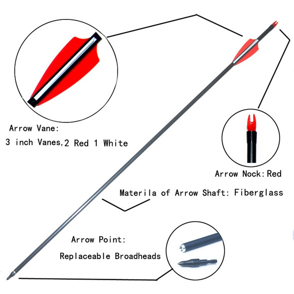 28/29/30/31.5 inches Spine 500 Fiberglass Arrow with Red and White