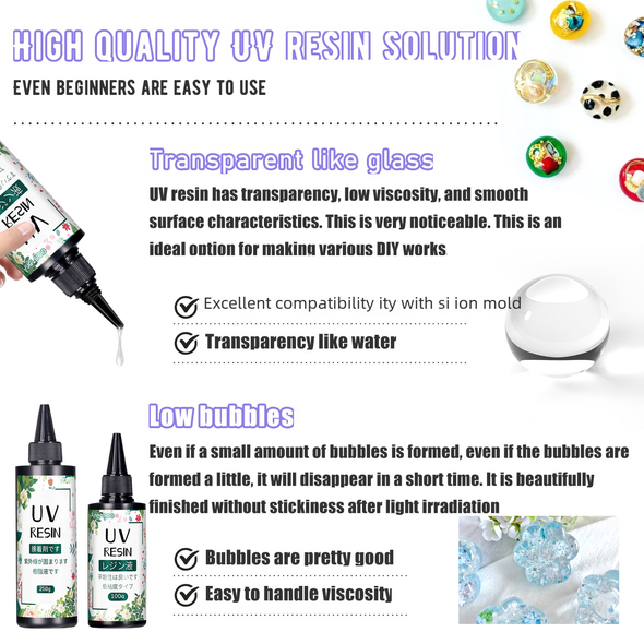 UV Resin Glue 20g/50g/100g/250g/1000g Epoxy Resin and UV Lamp High Transparency Fast Drying and High Hardness for DIY Jewelry