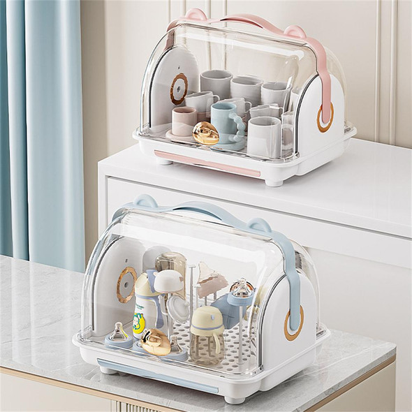 Baby Desktop Storage Box With Lid Draining Rack Dust Box Household Kids Tableware Storage Organization Food Supplementary Tool