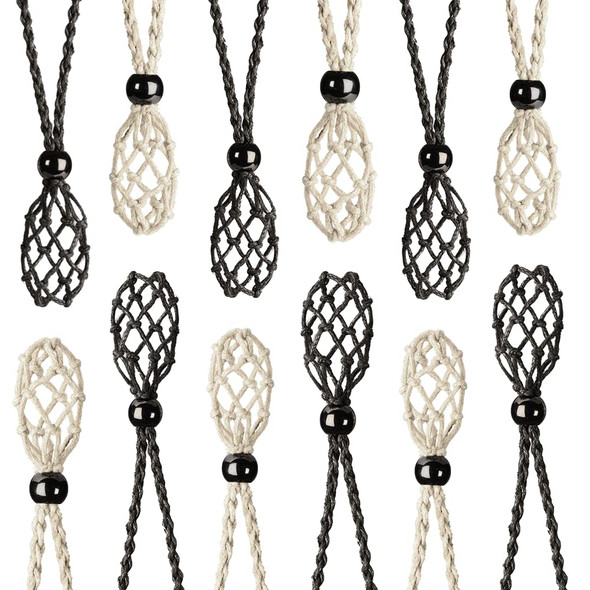 12 Pcs Crystal Cage Necklace Holder Cord Empty Holder Pendant Stone Holder Replacement Hand-Woven Necklace Cord with Adjustable