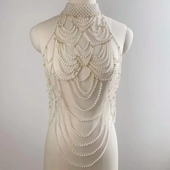 Body Jewelry Pearl Pure Hand-woven New European And American Sexy Multi-layer Pearl Body Chain Vest Chain Female