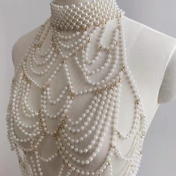 Body Jewelry Pearl Pure Hand-woven New European And American Sexy Multi-layer Pearl Body Chain Vest Chain Female
