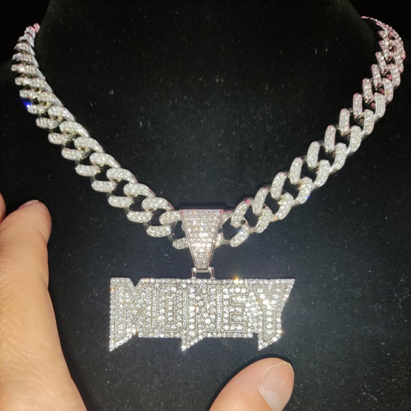Men Women Hip Hop MONEY Pendant Necklace with 13mm Cuban Chain Hiphop Iced Out Bling Bling Necklaces Fashion Jewelry Charm Gifts