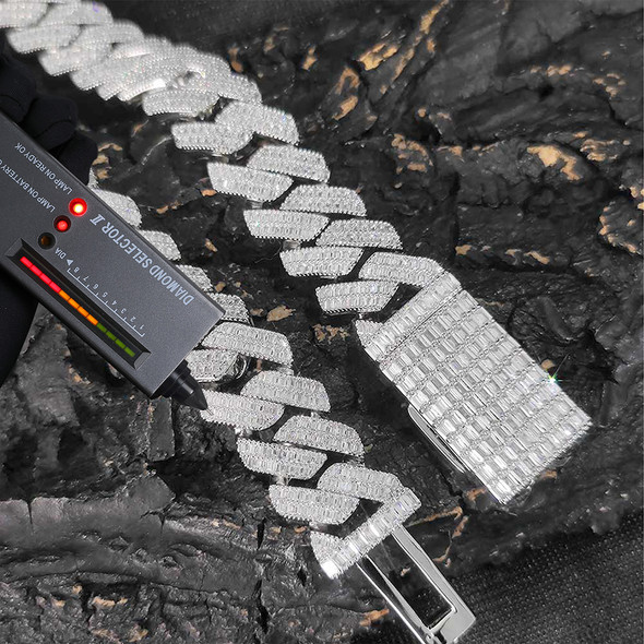 20mm 2 Rows Rectangle Diamonds 100% 925 Silver Cuban Pass Diamond Tester Necklace VVS Moissanite Cuban Link Jewelry