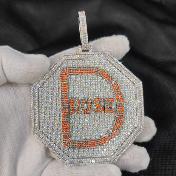 Hip Hop Custom Letter Name Logo Pendant Necklace with Zircon Diamond Polygonal Personality Exaggerated Medal