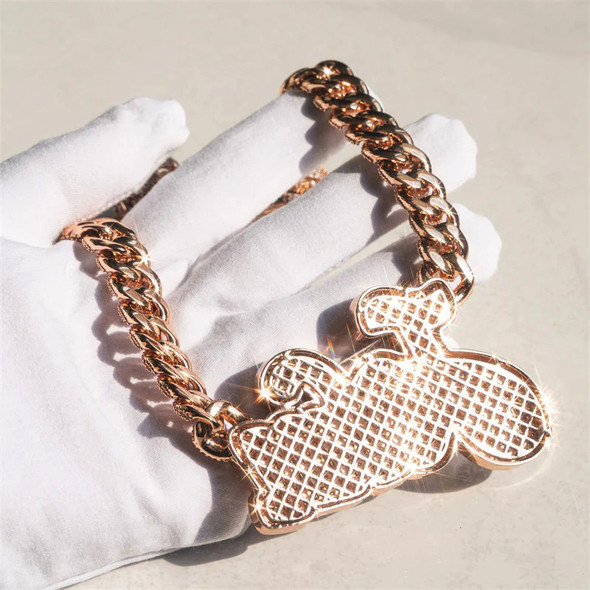 CUC Custom Cursive Letter Pendant Iced Out Zirconia Silver Color 14mm Cuban Choker Name Necklace Chain Men Women Hip Hop Jewelry