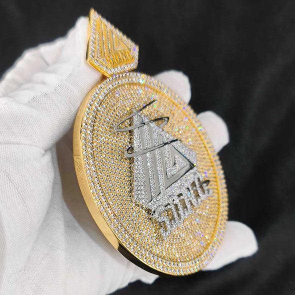 Custom 18k Gold 80MM Large Disc Round Octagonal Rectangle Letter Logo Hip Hop Jewelry Fully Iced out Custom Pendant