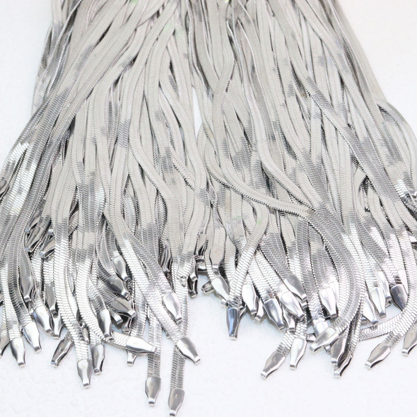 1/50pcs 40cm Wholesale Stainless Steel Shiny Polish 3mm Flat Snake Chain Choker Necklace Fashion Jewelry Water Resistant