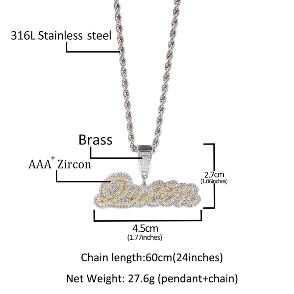 THE BLING KING Custom Name Necklace Bubble Edwardian Script Letter Iced Out White Pink CZ Personalized Pendant Hiphop Jewelry