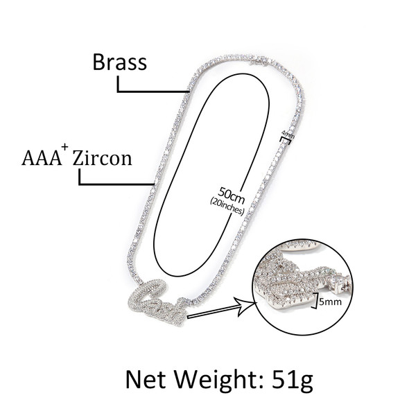 THE BLING King NamePlate Weld Tennis Chain Curise Ice Out Handmade Pendant CZ Tennis Chain Necklaces Women Gift DIY