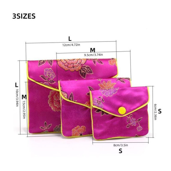 1-3 Pcs Rectangle Flower Pattern Brocade Zipper Jewelry Bag Gift Fine Packaging Bag Jewelry Bracelet Cloth Bag Packaging Display