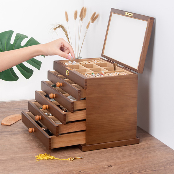 Drawer Jewelry Box Organizer Storage Chinese Style Pine Wooden Large Box High Capacity Luxurious Solid Wood Necklace Earrings