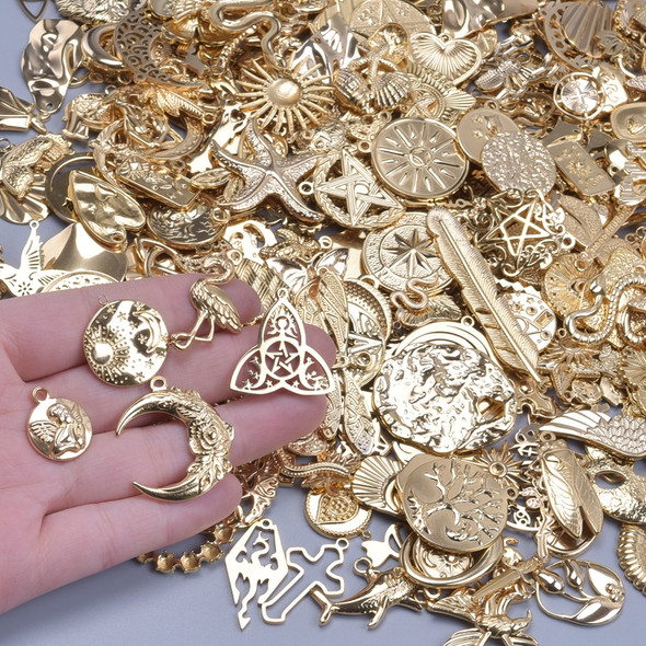 10/30pcs 18k Real Gold Plated Stainless Steel Charms For Jewelry Making Wicca Heart Fatima Hand Moon Pendant Charm Bulk Material