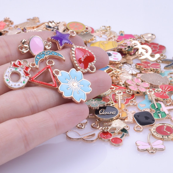 30/50/100PCS Mix Enamel Charms Rose Flower Pendant Alloy Tai Chi Sign Accessories DIY Making Fruit Star Material Jewelry Bulk