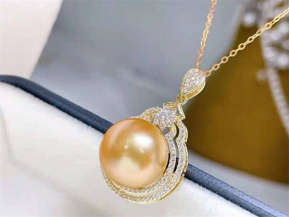 AA 12-13mm Natural South China Sea Pearl Pendant Necklace 18 inch 18K Gold Plated Fashi