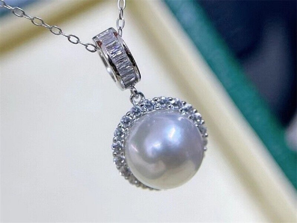 Large AAAA+13-14mm Akoya White Earstuds Pearl Pendant Necklace 18K Gold Plated