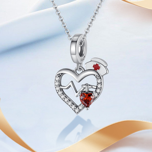 Original 925 Sterling Silver Nurse Hat Electrocardiogram Heart Charm Fit Pandora Bracelet Female Doctor Banquet Accessories