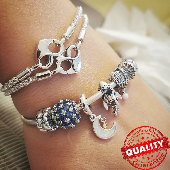 Genuine 14K Gold Snowball 925 Sterling Silver Blue Moon Angel Wings Charm Fit Original Pandora Bracelet DIY Christmas Gift
