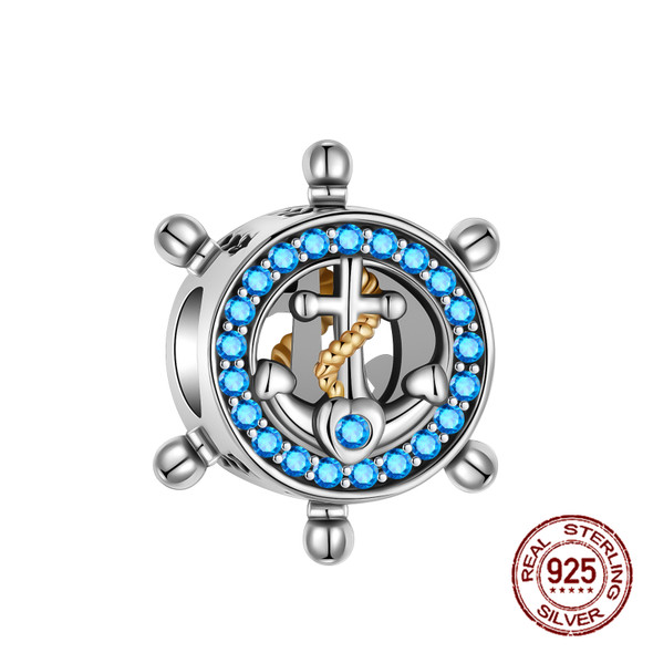 925 Sterling Silver rudder anchor blue cruise ship Spacer Beads Pendants charms Fit Pandora Original Bracelets DIY Jewelrymaking