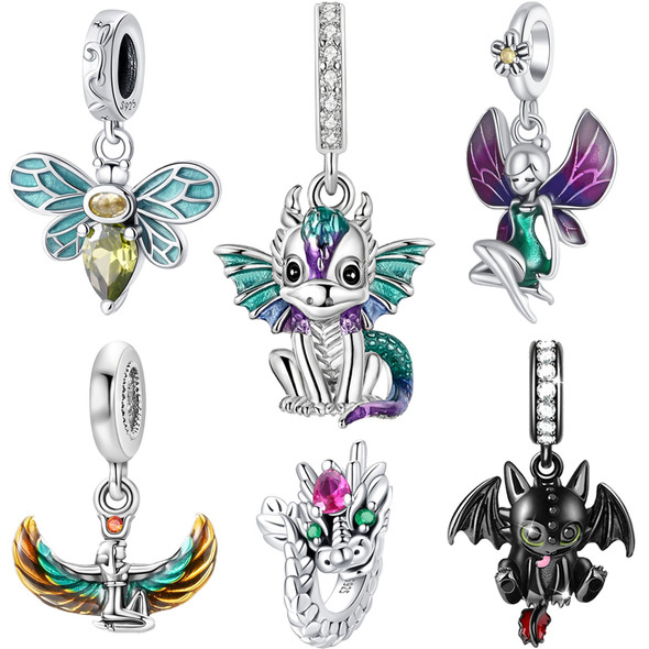 Trendy 925 Sterling Silver Q-Edition Cute Green Fire Dragon Charm Fit Pandora Bracelet Women's Pet Party Jewelry Accessories