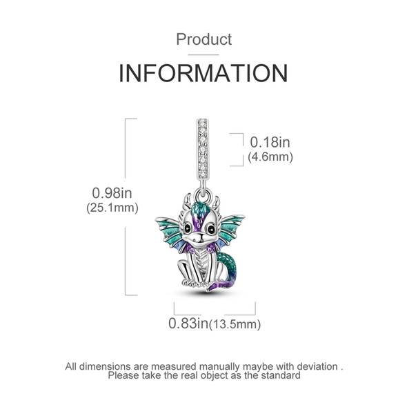 Trendy 925 Sterling Silver Q-Edition Cute Green Fire Dragon Charm Fit Pandora Bracelet Women's Pet Party Jewelry Accessories