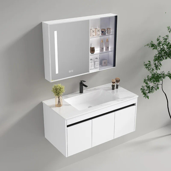 Modern Minimalist Bathroom Cabinet Ceramic Integrated Washbasin Bathroom Vanity Smart Mirror Cabinet Sink Bathroom Furniture