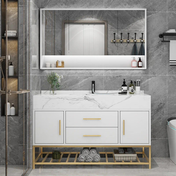 Customizable Bathroom Cabinet Marble Light Luxury Set Smart Minimalist Mirror Toilet Storage