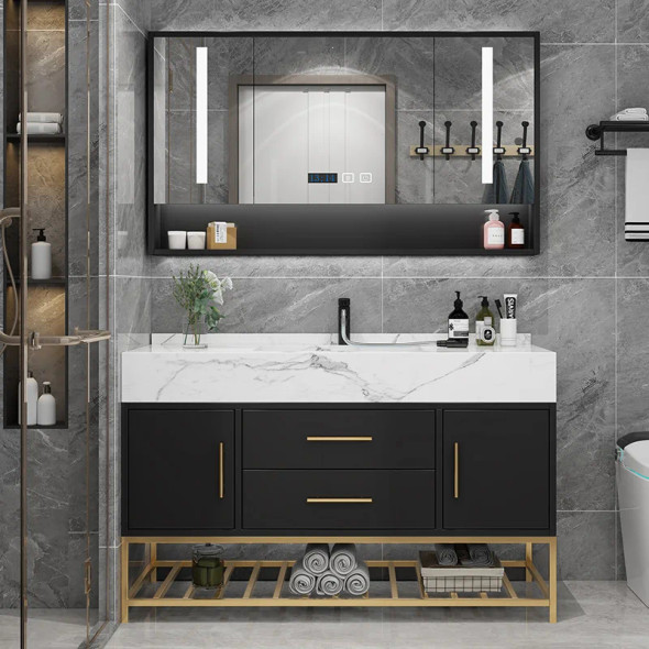 Customizable Bathroom Cabinet Marble Light Luxury Set Smart Minimalist Mirror Toilet Storage