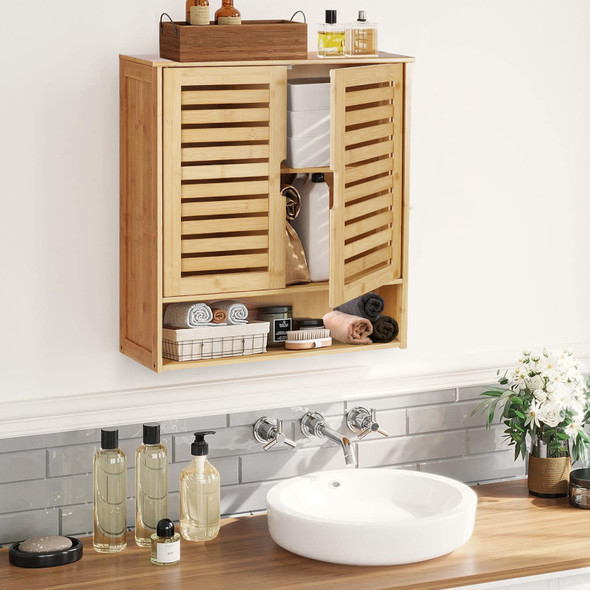 Wall Cabinet Bathroom Storage Cabinet Wall Mounted with Adjustable Shelves Inside, Double Door Medicine Cabinet, Utility Cabinet