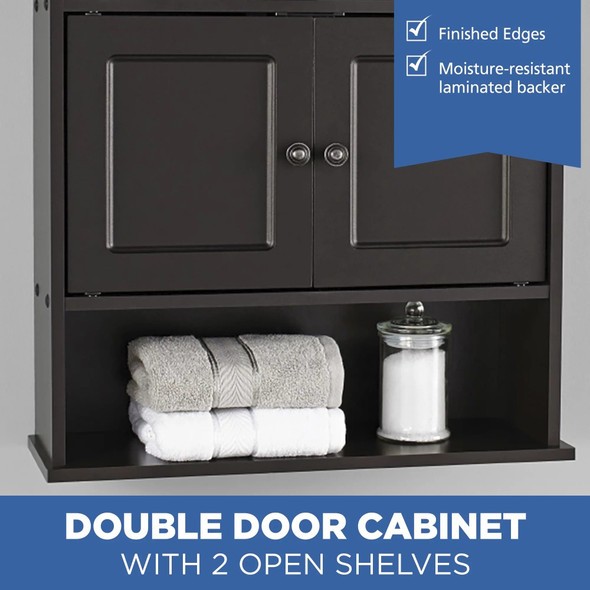 Bathroom Wall Mounted Storage Cabinet with 2 Shelves, Espresso, A Moisture-resistant Laminated Backer, Free Shipping