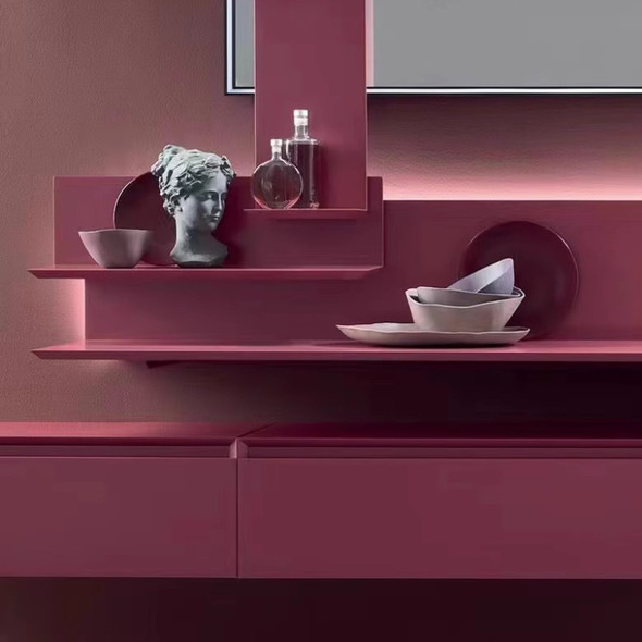 Simple modern oak bathroom cabinet bathroom washbasin combination pink solid wood countertop basin intelligent hanging cabinet