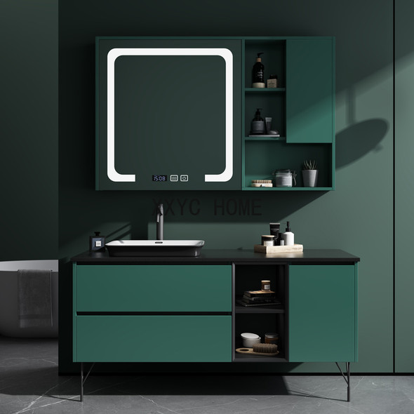 Solid Wood Bathroom Cabinet Smart LED Touch Screen Mirror Combination Washbasin Modern Hand Wash Pool Simple Bathroom Toilet