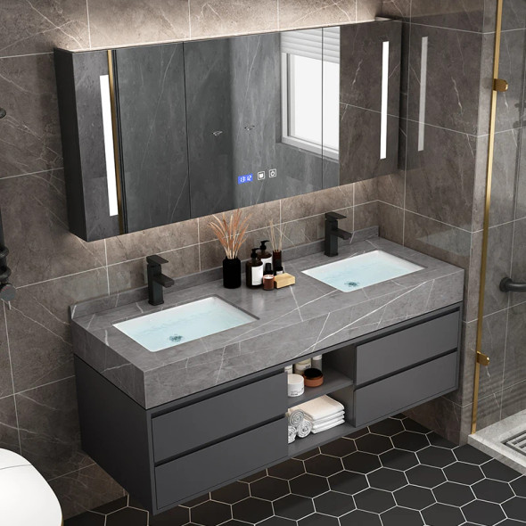 Solid Wood Boards Modern Smart Home Improvement Furniture Bathroom Fixture Bathroom Cabinets Bathroom Vanities Cabinet with Sink