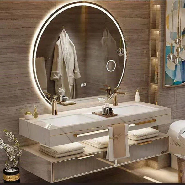 New Modern Slate With Smart Mirror Ceramic Double Washbasin Bathroom Vanity Cabinets Under Sink Bathroom Furniture