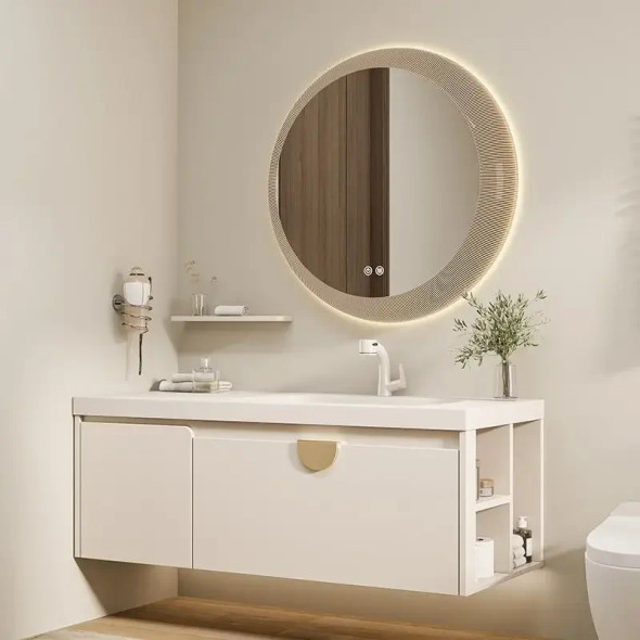 New Solid Wood Simple Bathroom Cabinets Ceramic Integrated Vanity Sink Wood Luxury Nordic Bathroom Cabinet Washbasin