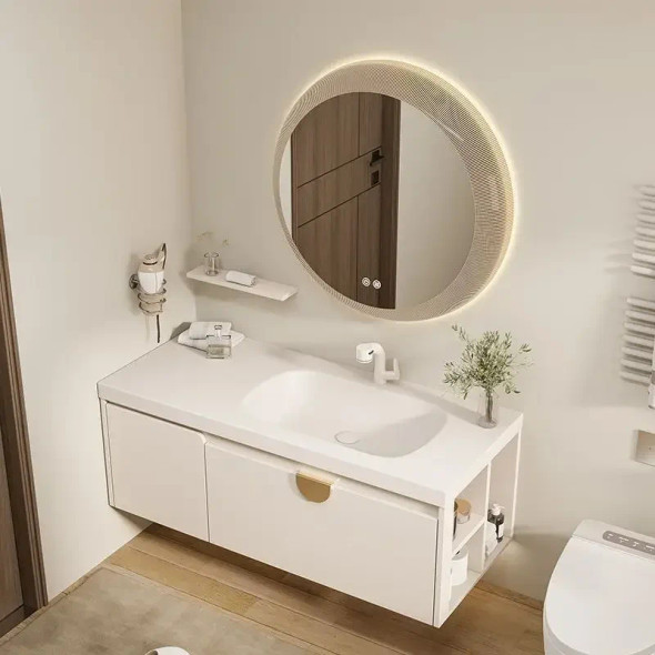 New Solid Wood Simple Bathroom Cabinets Ceramic Integrated Vanity Sink Wood Luxury Nordic Bathroom Cabinet Washbasin New Solid Wood Simple Bathroom Cabinets Ceramic Integrated Vanity Sink Wood Luxury Nordic Bathroom Cabinet Washbasin