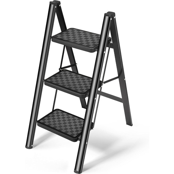 3 Step Ladder Folding Step Stool, 330 Lbs Capacity Step Stool for Adults, Closet Stool Ladder with Anti-Slip Wide Pedals