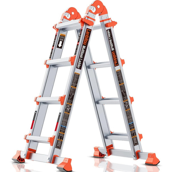 Ladder, A Frame 4 Step Ladder Extension, Anti-Slip Multi Position & Storage Folding Ladder, Security Load Telescoping Aluminum