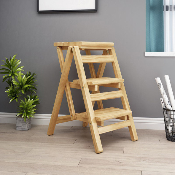 Shipping Solid Wood Household Multifunctional Two-step Folding Ladder Step Stool Indoor Climbing Ladder Dual-use Small Ladder He