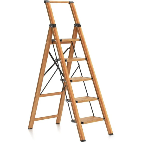 5 Step Ladder, Aluminum Folding Step Stool W/Wide Pedal, Lightweight Safety Step ladder for Adults,