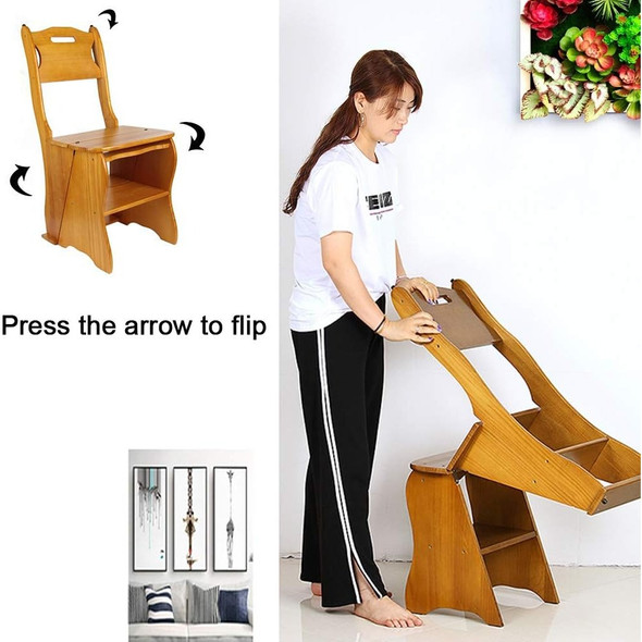 4-Step Stool Dual Purpose Ladder Wooden Folding Library Ladder Chair