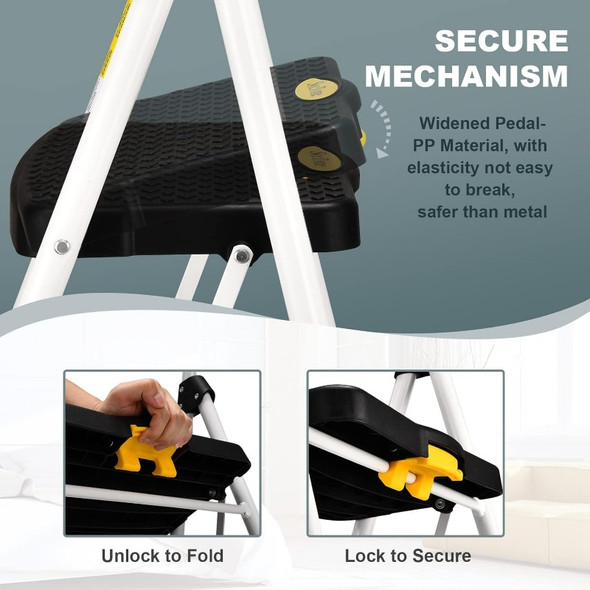 5 Step Ladder with Handrails, Folding Step Stool with Tool Platform, Sturdy& Portable Steel Ladder , 330LBS Capacity Ladder