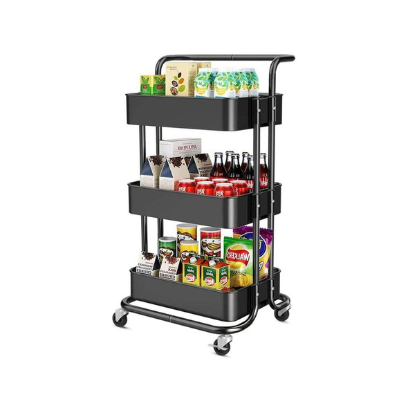 Kitchen Islands Trolleys Utility Cart Kitchen Organizer Multi-functional Rolling Storage Cart With Handle And Lockable Wheel