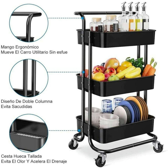 Kitchen Islands Trolleys Utility Cart Kitchen Organizer Multi-functional Rolling Storage Cart With Handle And Lockable Wheel