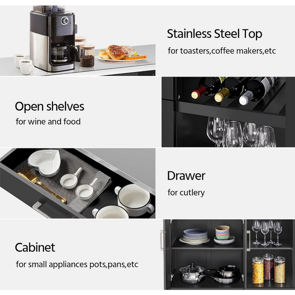 Yaheetech Trolley Cart Kitchen Cart with Stainless Steel Top and Storage Cabinet, Kitchen Island on Wheels with Drawer