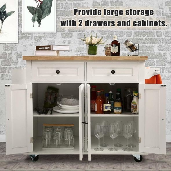 Kitchen Island Cart,Kitchen Bar&Serving Cart Rolling on Wheels with Spice Rack Towel Holder Utility Storage Trolley with