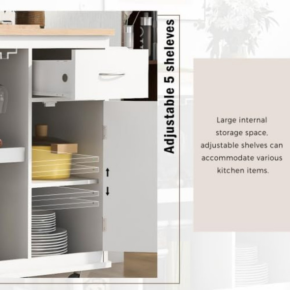 Kitchen Trolley Cabinet, Rolling Mobile Kitchen Island with Drawers and Rubberwood Countertops, Kitchen Island Table