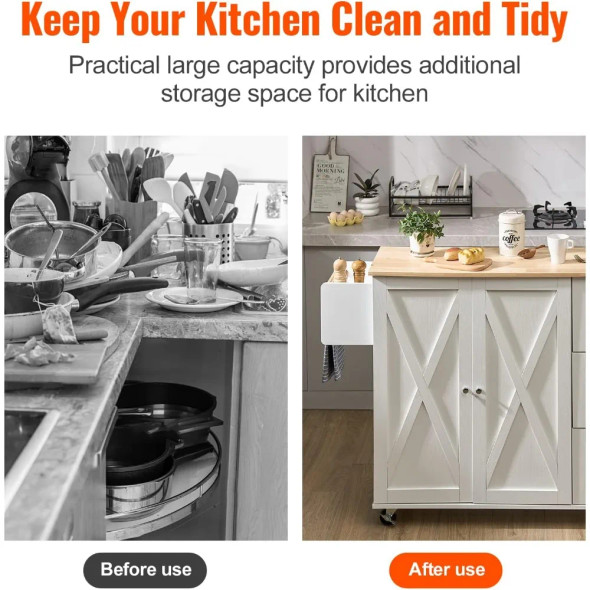 Rolling Kitchen Table With Spice Rack Hand Cart Portable Islands on Wheels Trolley Kitchen Island Cart With Solid Wood Top White